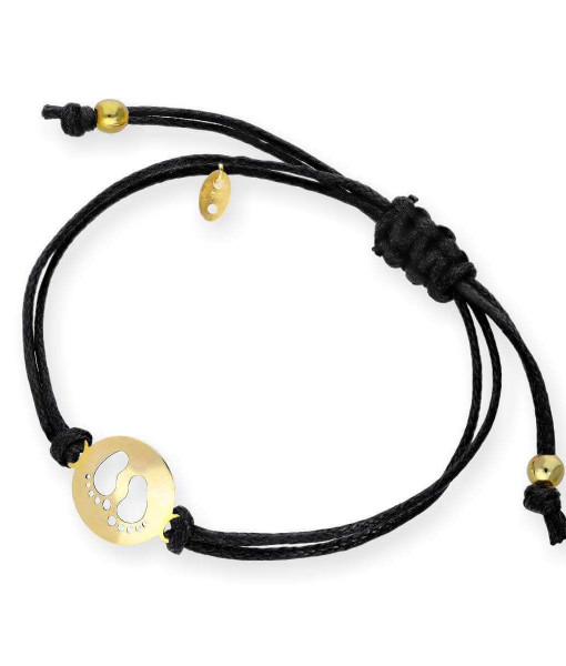 AMJ-297_9nm_Gild_Baby_Feet_Outline_Black_Cord_Adjustable_Bracelet