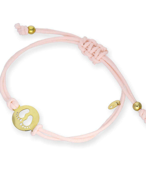 AMJ-299_9nm_Gild_Baby_Feet_Outline_Pink_Cord_Adjustable_Bracelet