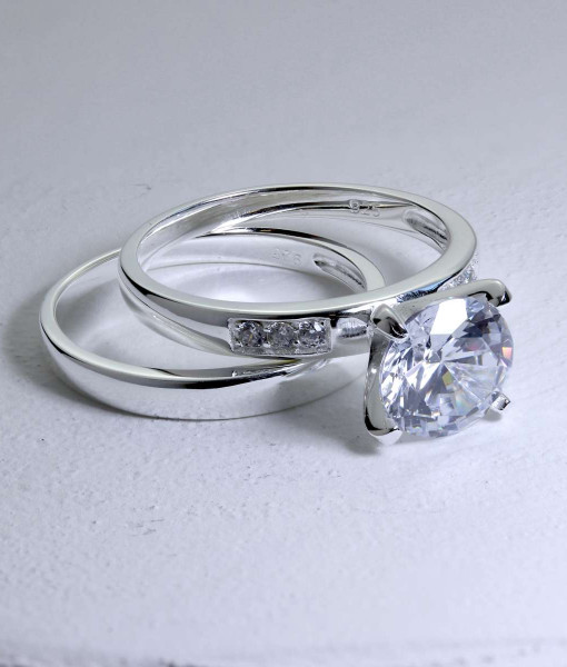 CHZ-080_Sterling_Silver_CZ_Crystal_Engagement_Ring_Wedding_Band_Set_View_1