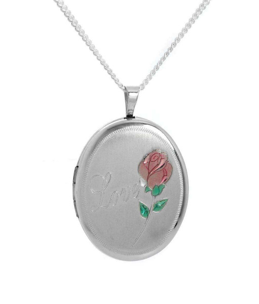 DCY-046-4DC_Brushed_Sterling_Silver_Oval_Rose_Love_Locket_on_Chain