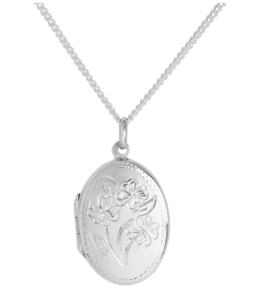 GPL-060-1635_Sterling_Silver_Oval_Flowers_Locket_on_Chain_16_24_Inches