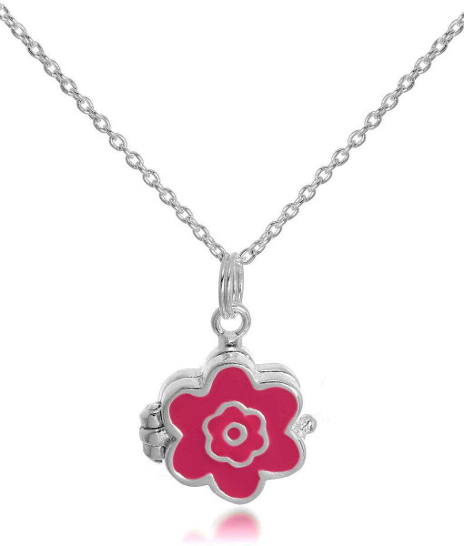 HAR-0532_Small_Sterling_Silver_Enamel_Flower_Locket_on_18_Inch_Chain
