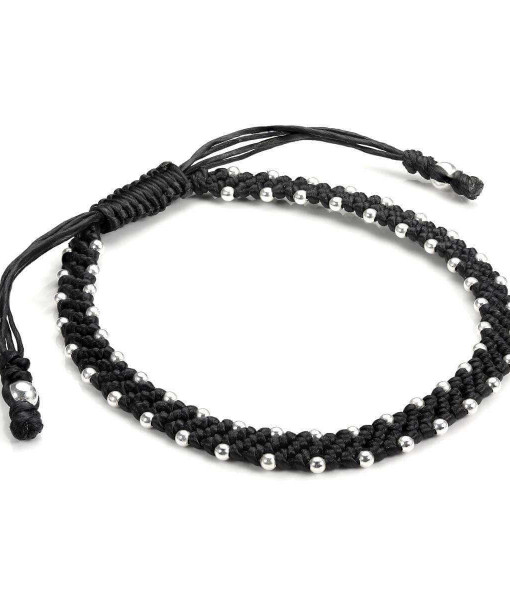PSJ-290_Black_Cord_Woven_Macrame_Bracelet_with_Small_Sterling_Silver_Beads