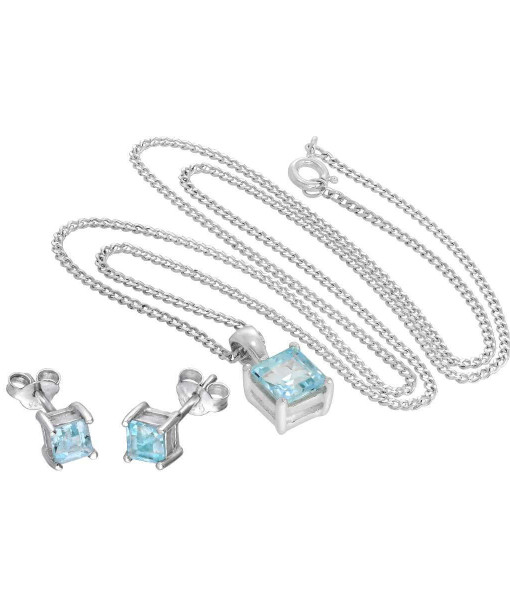 WRC-086_Sterling_Silver_Square_Sky_Blue_Topaz_Pendant_Stud_Earring_Set